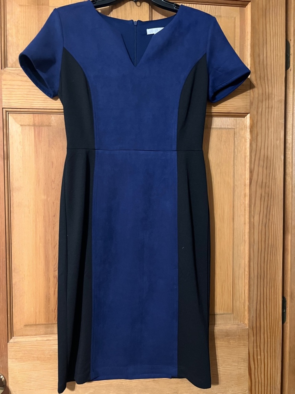 London Times Blue and Black Colorblock Midi Sheath Dress